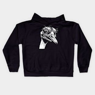 Ostrich head art in linear style Kids Hoodie